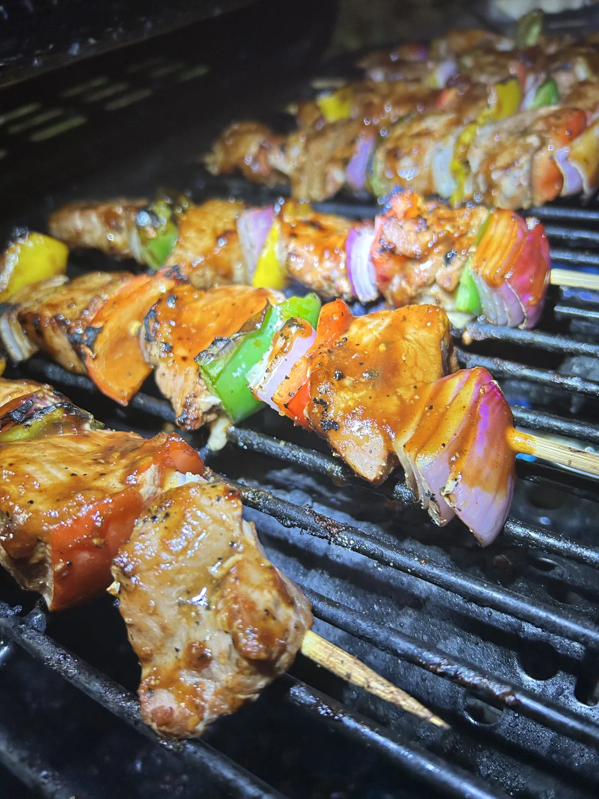 Skewers cooking on the grill